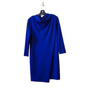 Joan Vass Cobalt Blue Drape Long Sleeve Asymmetrical Knit Dress Size Small
